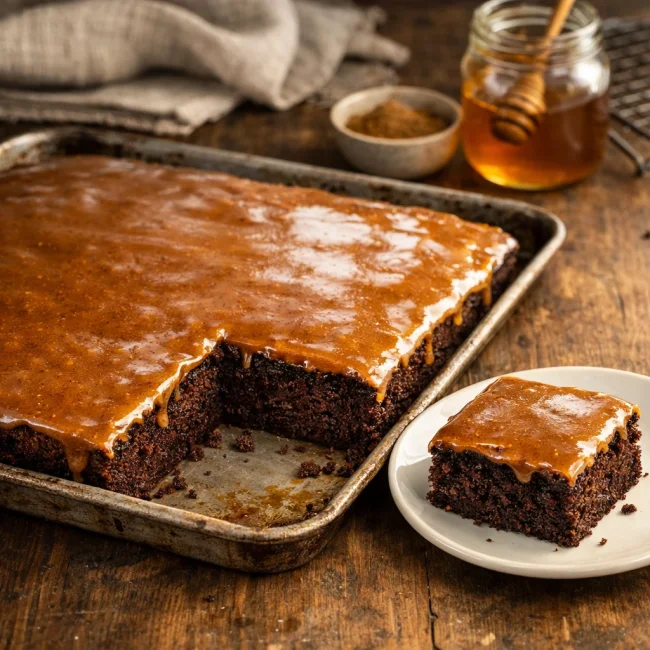 Spiced Texas Sheet Cake with Cinnamon Honey Glaze