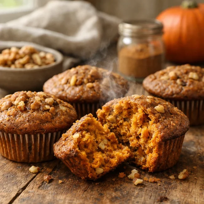 Spiced Walnut Pumpkin Muffins