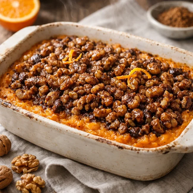 Spiced Walnut Sweet Potato Casserole