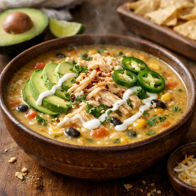 Spicy Avocado Chicken Enchilada Soup