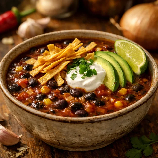 Spicy Black Bean Tortilla Soup