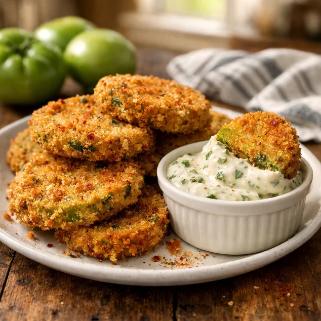 Spicy Fried Green Tomatoes with Herbed Aioli