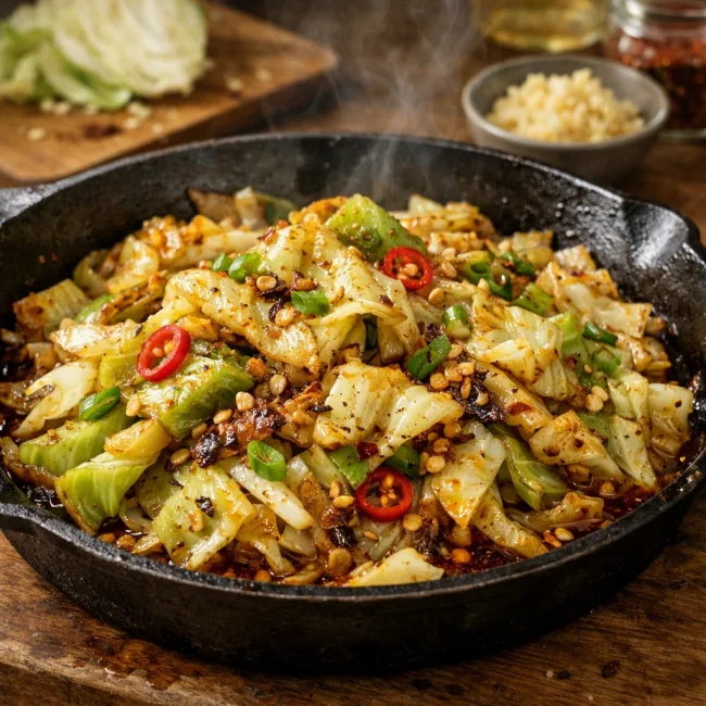 Spicy Garlic Fried Cabbage