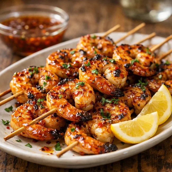 Spicy Honey Garlic Shrimp Skewers