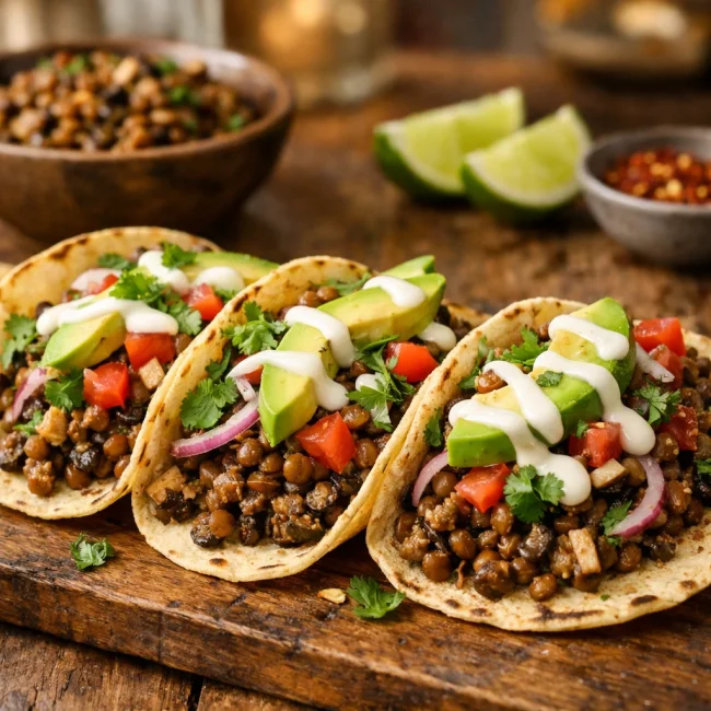Spicy Lentil & Mushroom Tacos