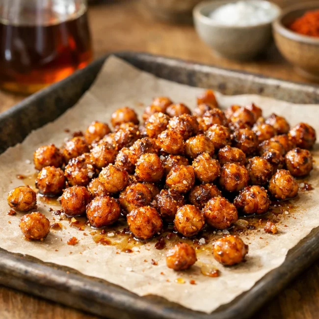 Spicy Maple Roasted Chickpeas