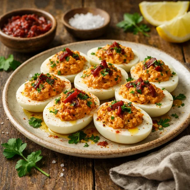 Spicy Mediterranean Deviled Eggs