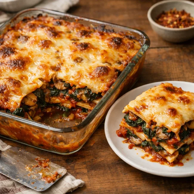 Spicy Mushroom & Spinach Lasagna