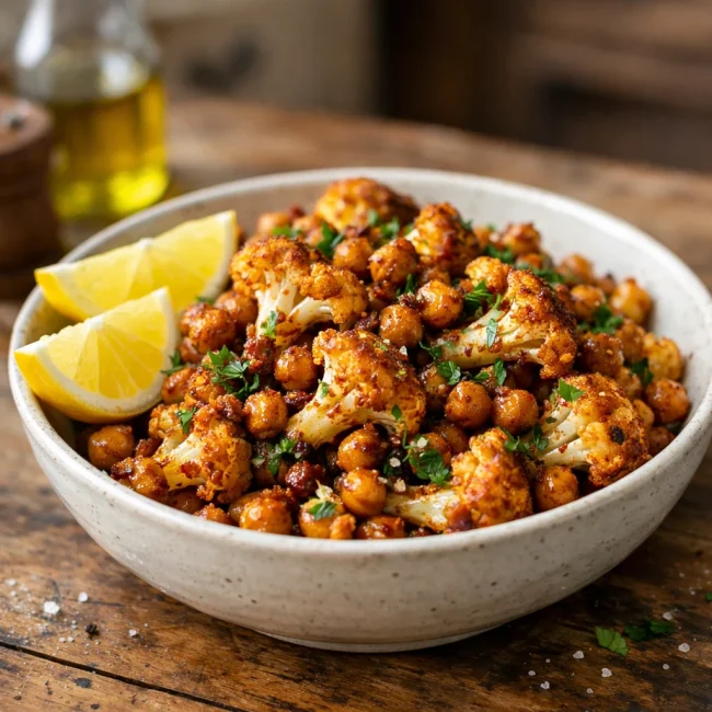Spicy Roasted Cauliflower & Chickpea Toss