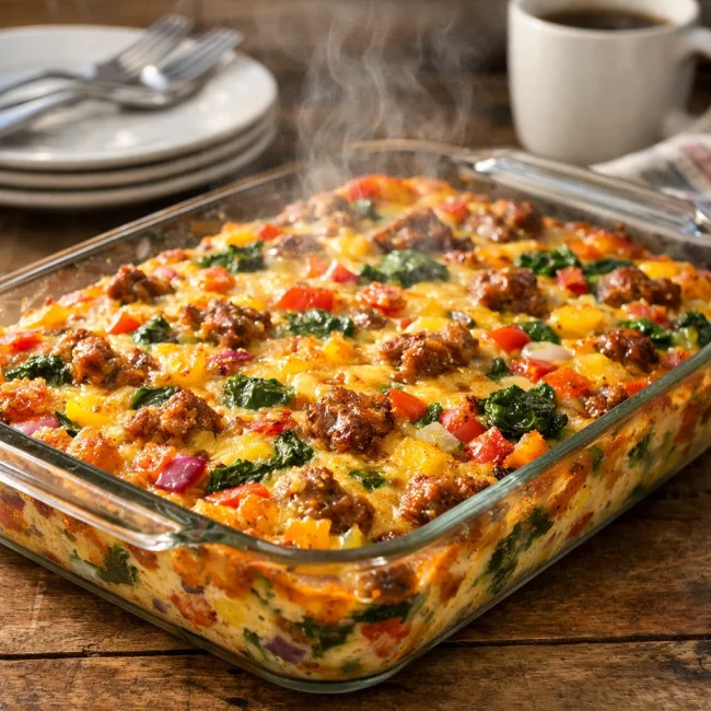 Spicy Sausage and Veggie Breakfast Casserole