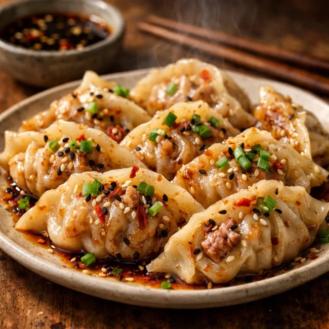 Spicy Sesame Pork Dumplings