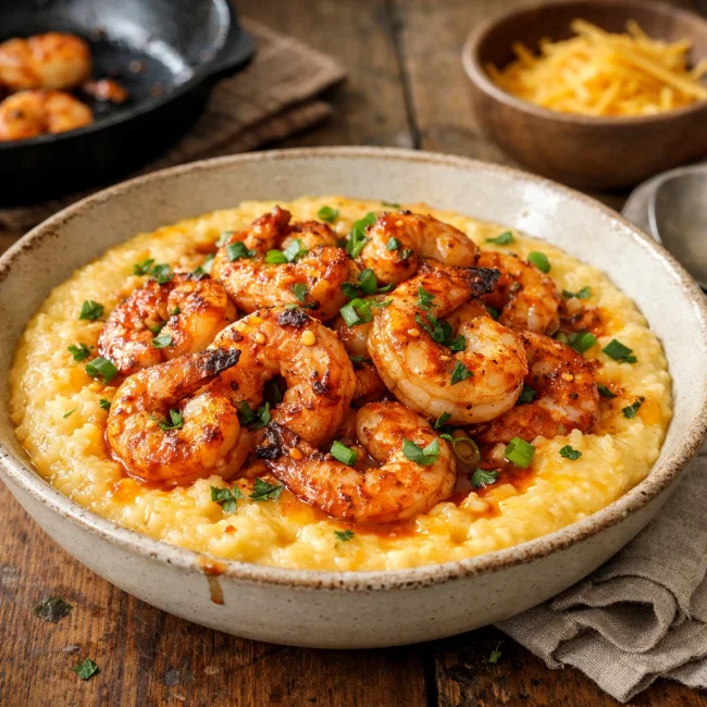 Spicy Shrimp and Cheddar Grits
