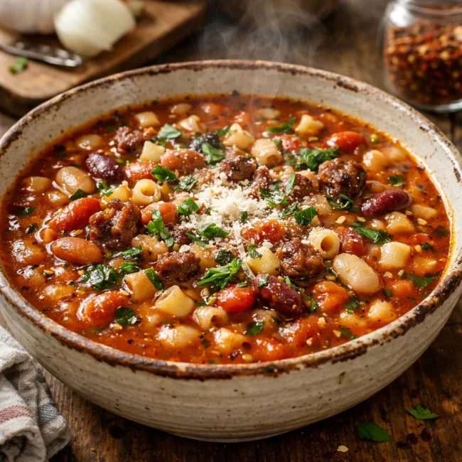 Spicy Smoky Pasta Fagioli Soup