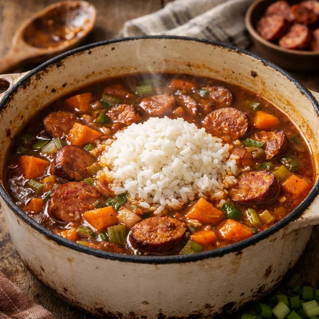 Spicy Sweet Potato and Sausage Gumbo