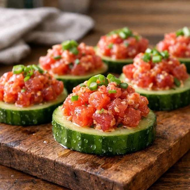 Spicy Tuna Tartare on Cucumber Rounds