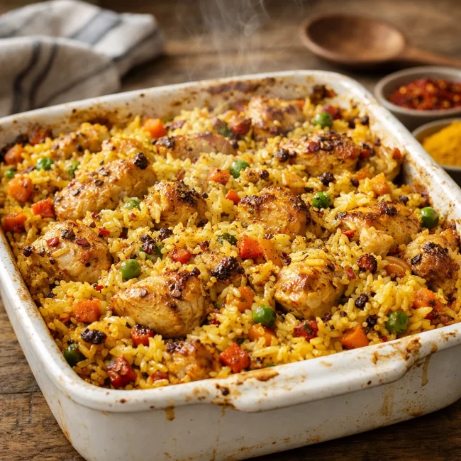 Spicy Turmeric Chicken and Rice Casserole