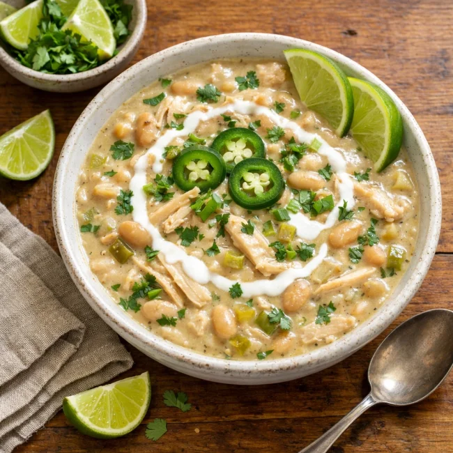 Spicy White Chicken Chili with Cilantro Lime
