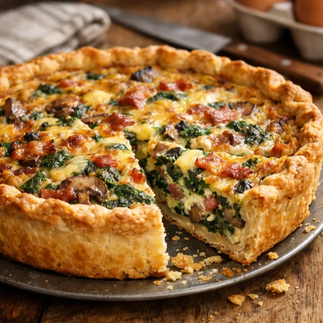 Spinach, Mushroom, and Bacon Quiche