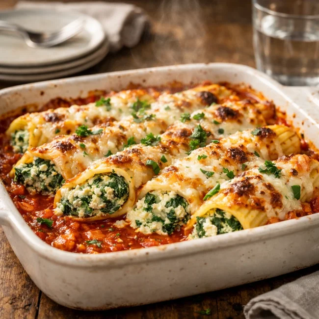 Spinach & Ricotta Cheese Stuffed Manicotti