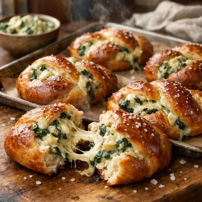 Spinach and Artichoke Stuffed Pretzels