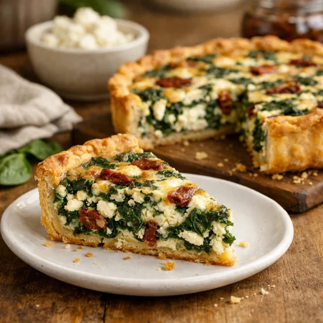 Spinach and Feta Quiche with Sun-Dried Tomatoes