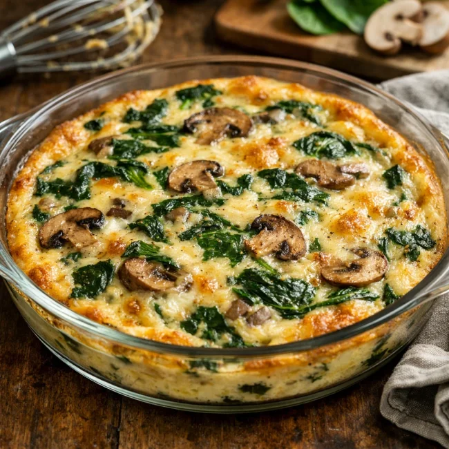 Spinach and Mushroom Crustless Quiche