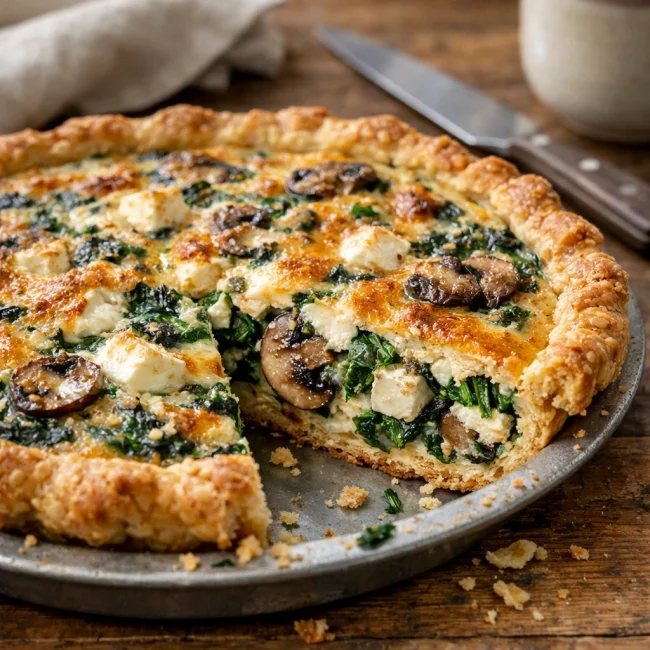 Spinach and Mushroom Quiche with Feta