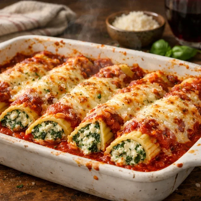 Spinach and Ricotta Stuffed Manicotti