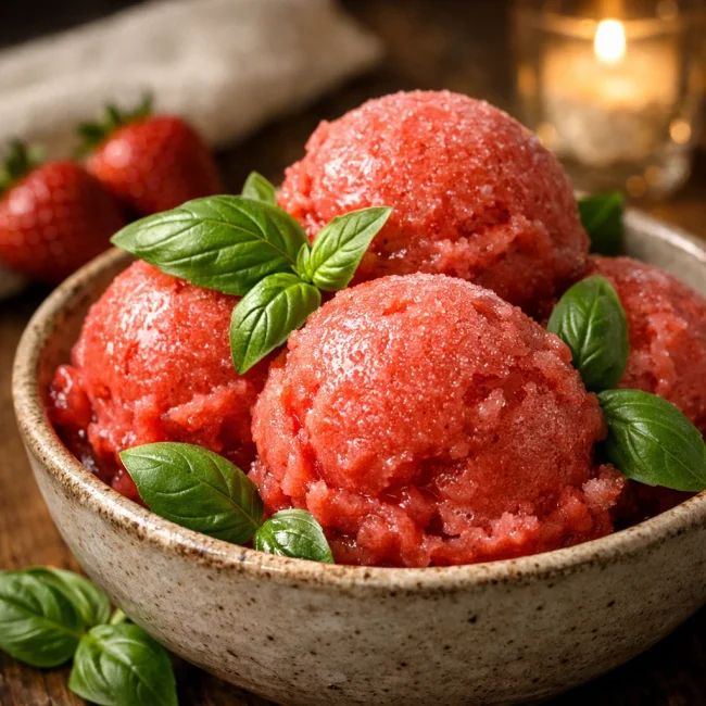 Strawberry and Basil Sorbet