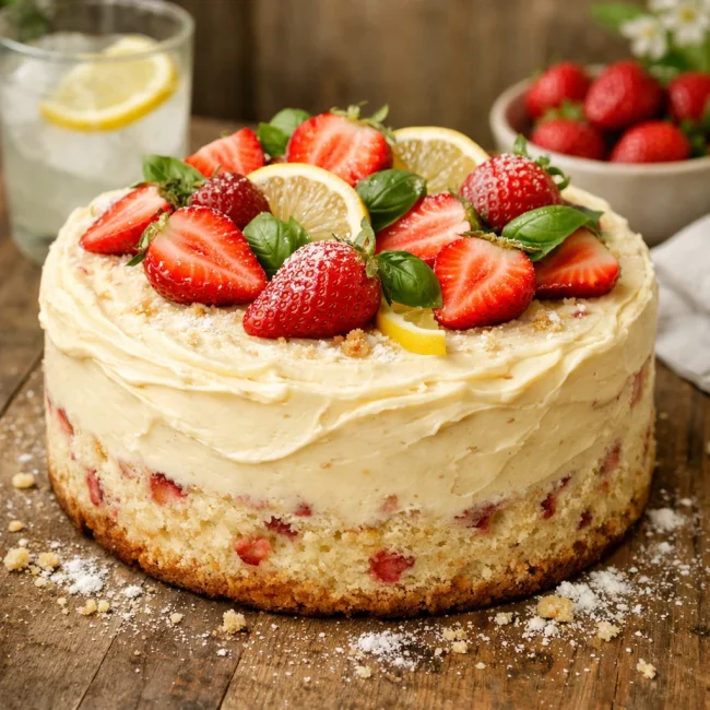 Strawberry Lemon Basil Cake