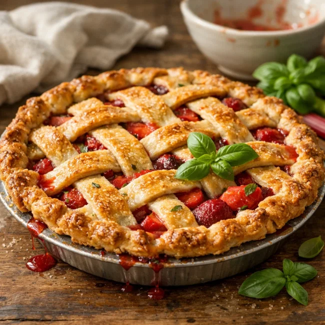 Strawberry Rhubarb Basil Pie