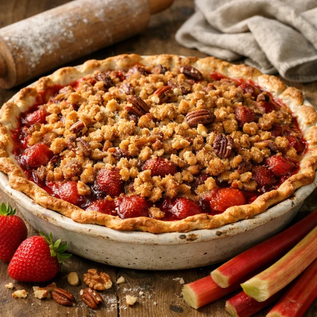 Strawberry Rhubarb Pie with Nutty Streusel Topping