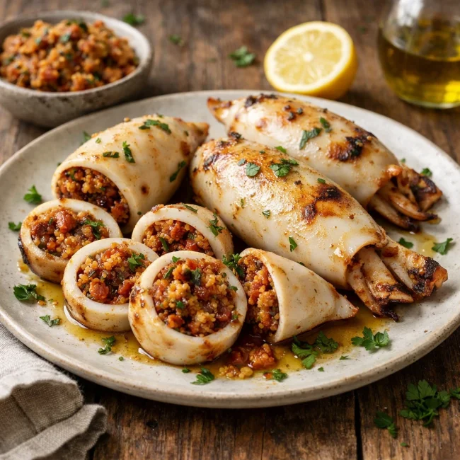 Stuffed Squid with Chorizo and Quinoa