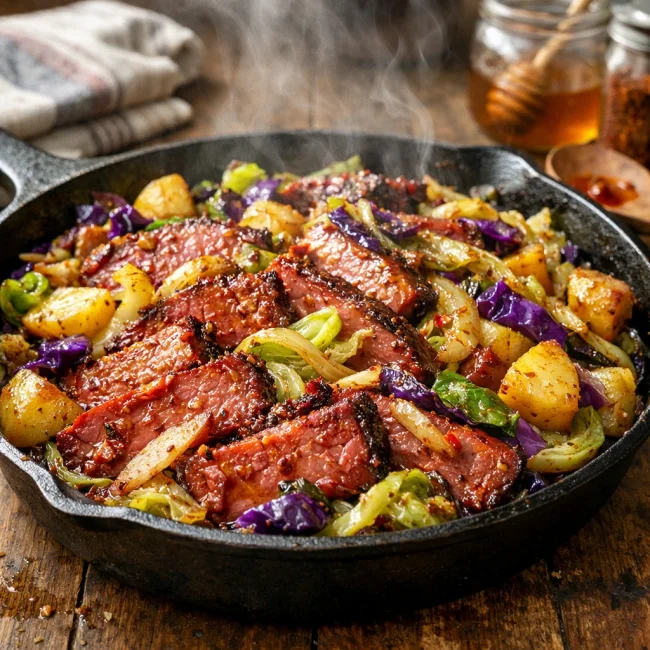 Sweet and Spicy Corned Beef and Cabbage Skillet
