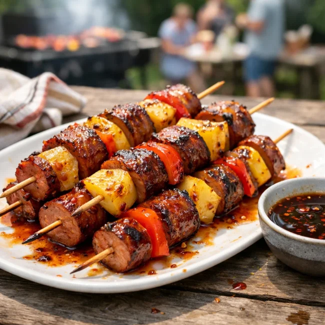 Sweet and Spicy Kielbasa Skewers