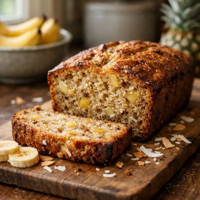 Tropical Banana Bread with Coconut and Pineapple