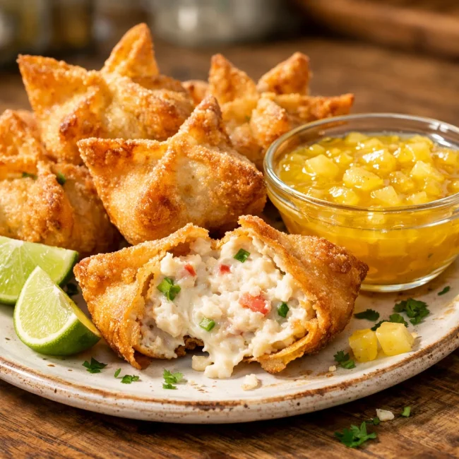 Tropical Crab Rangoon with Pineapple Dip