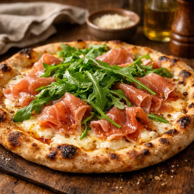 Truffle Pizza with Arugula and Prosciutto