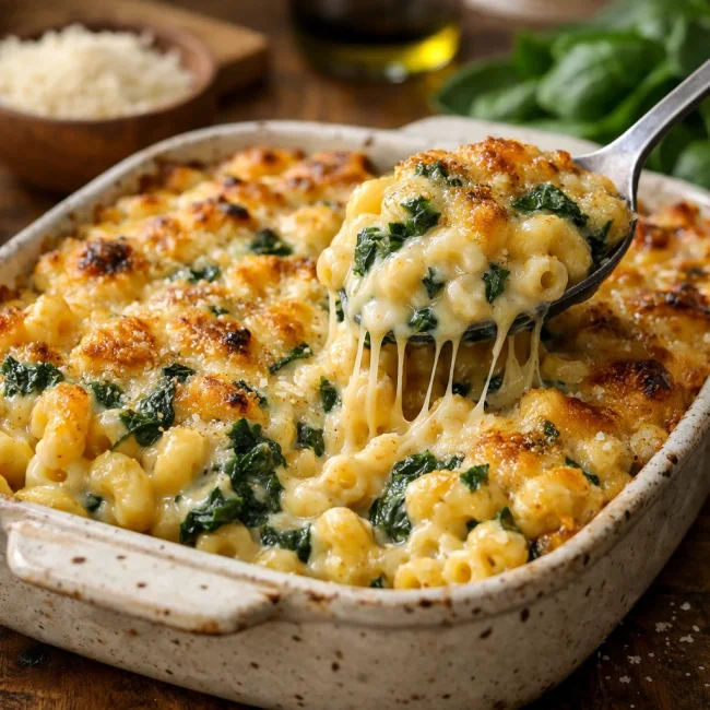 Truffle Scented Spinach Macaroni and Cheese