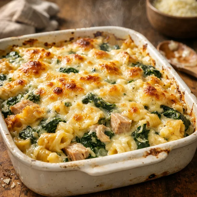 Tuna and Spinach Alfredo Casserole