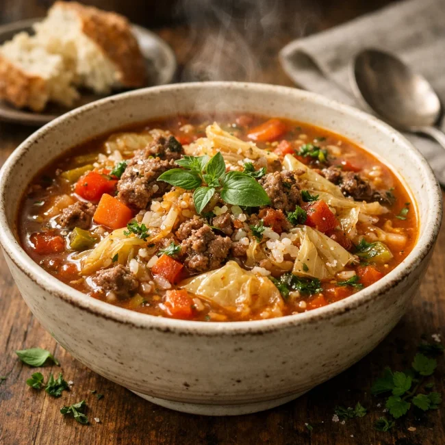 Tuscan Cabbage Roll Soup