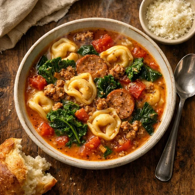 Tuscan Tortellini Soup with Kale