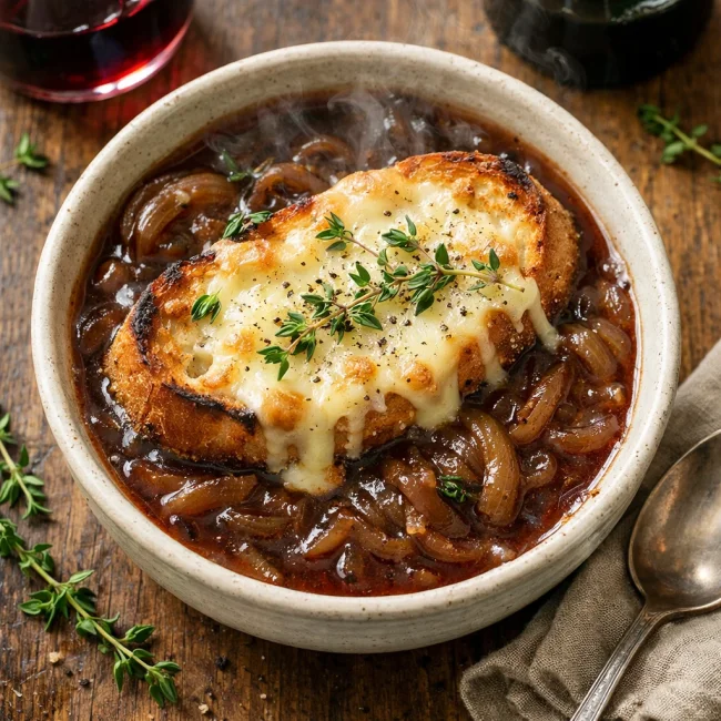 Unique French Onion Soup with Red Wine and Thyme