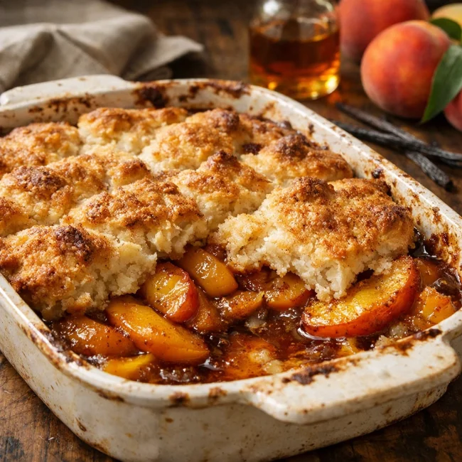 Vanilla Bourbon Peach Cobbler