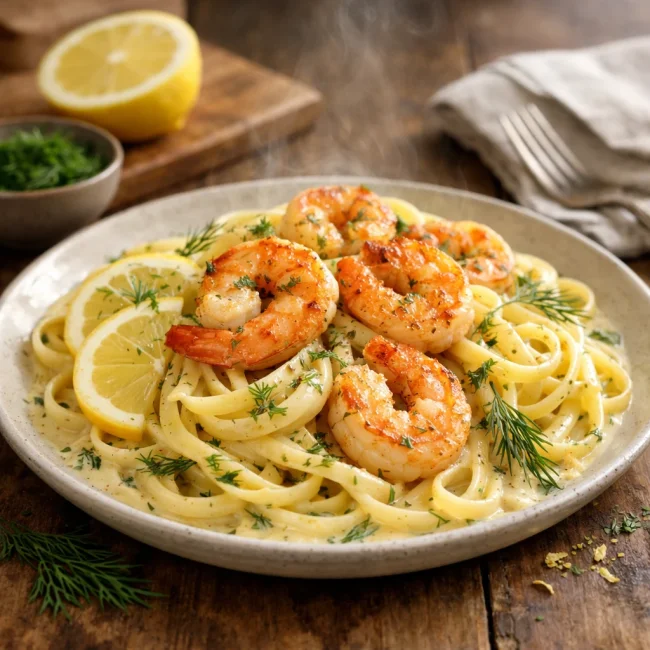 Velvety Lemon Dill Shrimp Scampi