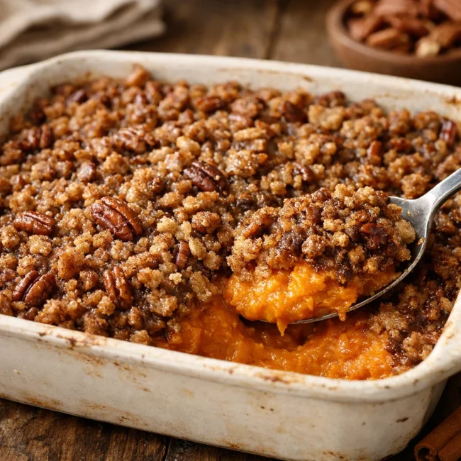 Wholesome Sweet Potato Casserole with Pecan Crumble