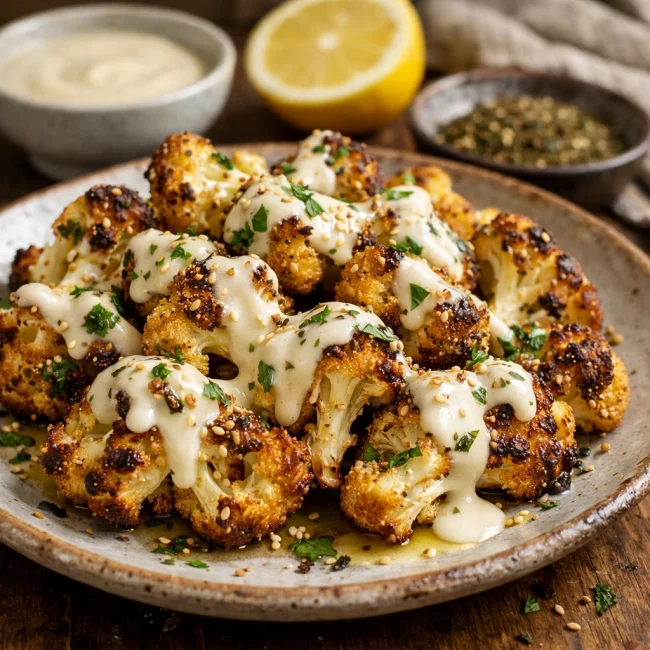 Za'atar Roasted Cauliflower with Lemon Tahini Drizzle