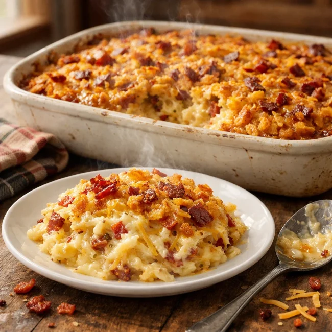 Zesty Cheddar and Bacon Funeral Potatoes