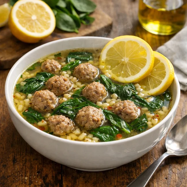 Zesty Italian Wedding Soup with Lemon and Spinach