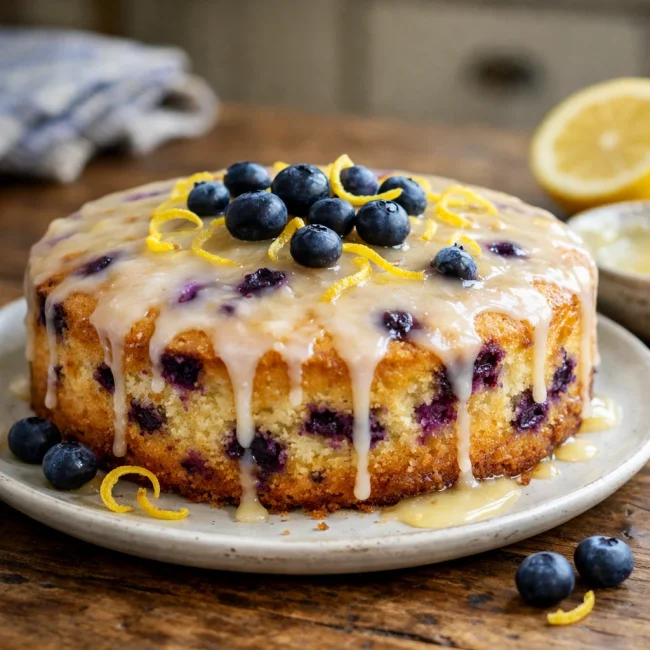 Zesty Lemon Blueberry Drizzle Cake